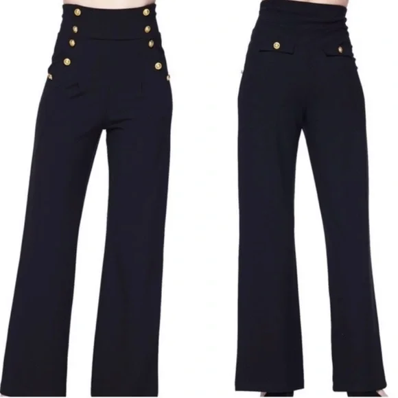 Gold buttons sailor style wide leg pants, small - Picture 2 of 8